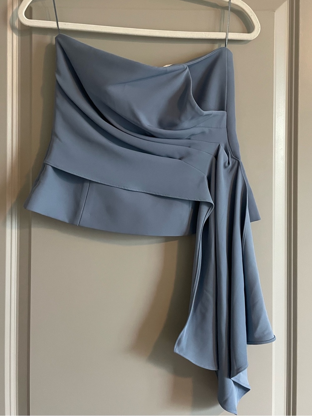 Zara Draped Asymmetric Blue Women's Strapless Top